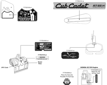 Label Map Diagram and Parts List for RT65H (21AB455C710)(2019) Cub Cadet Tiller